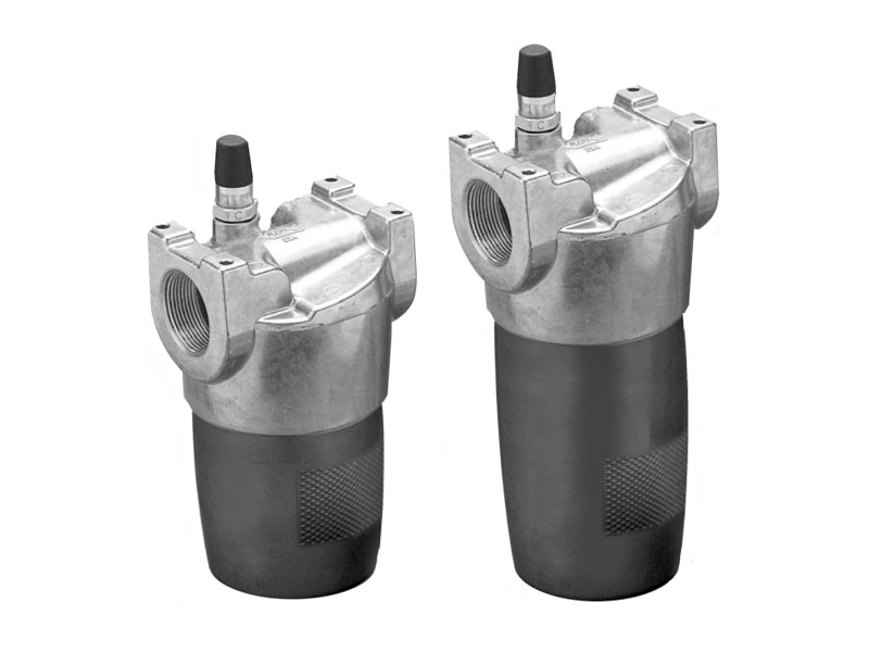 High flow in-line pressure hydraulic filter with 1200 PSI rating, 120 GPM capacity, and built-in clogging indicator for industrial systems