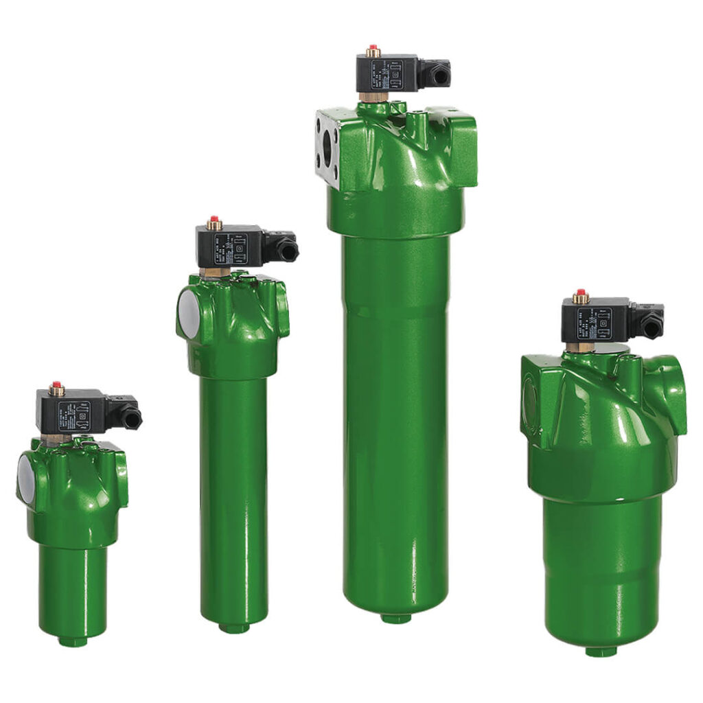 Isolated image of four pressure filters of varying sizes.